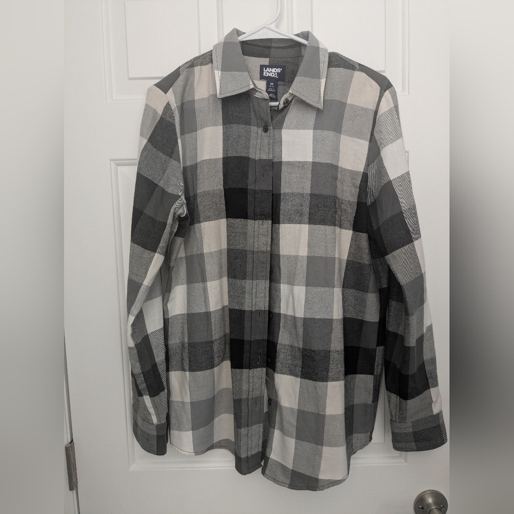 Lands' End Plaid Button-Up Flannel Shirt